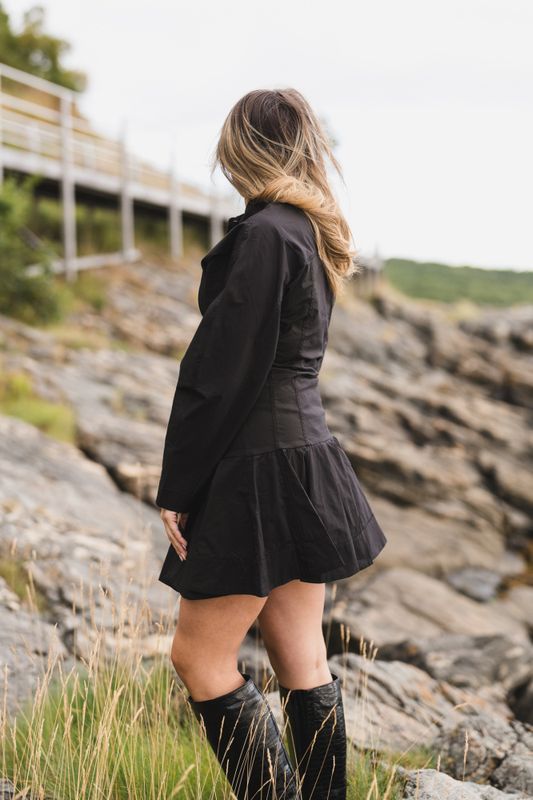 Stretch Cotton Buttoned Mini Dress Black 