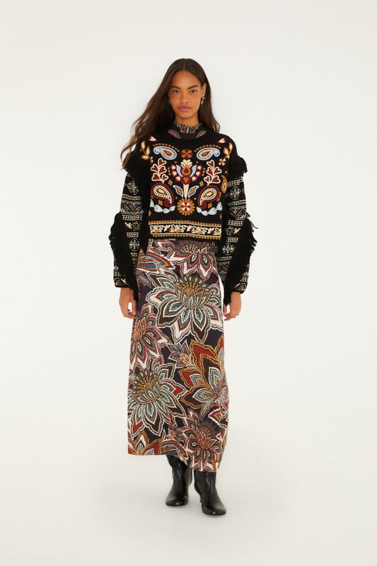 Love Paisley Cornelli Knit Fringe Sweater Black 