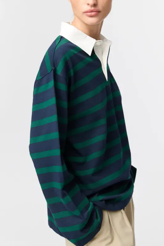 Rugby Top Green And Navy Stripe 