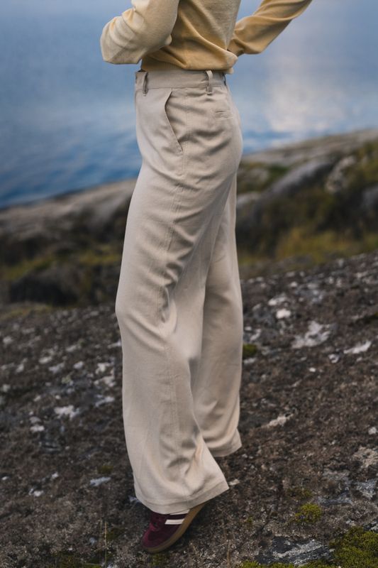 Wide Linen Trousers Ecru 