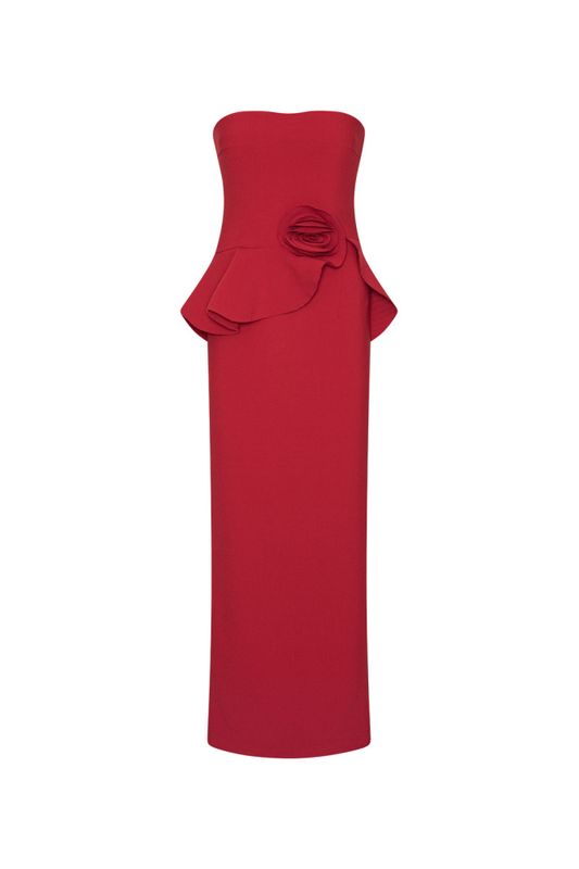 Long Flower Strapless Dress Scooter Red 