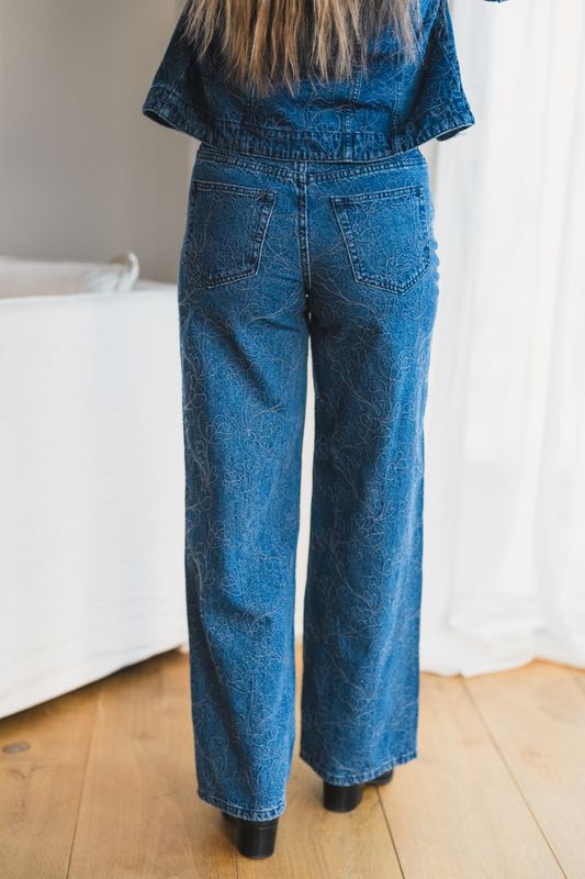 Alia MW Embroidery Wide Jeans Dark Blue Denim 