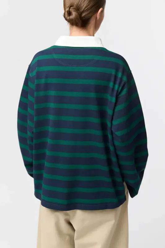 Rugby Top Green And Navy Stripe 
