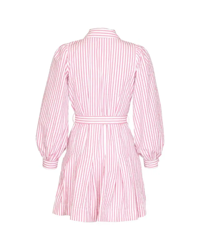 Seersucker Pleated Dress Pink Stripe 
