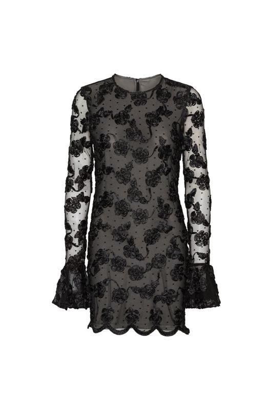 Flower Mesh LS Mini Dress Black 