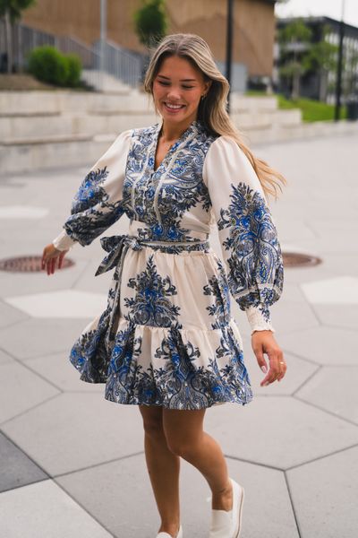 Hovedbilde Malfida Paisley Border Dress Ash Blue 