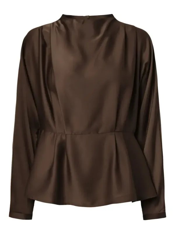 Pella LS Funnel Neck Top Chocolate Brown 
