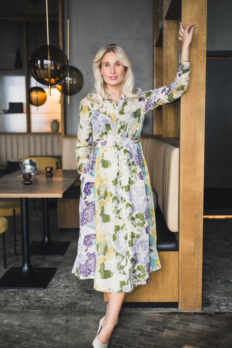 Jacquard Midi Dress Blue Birds
