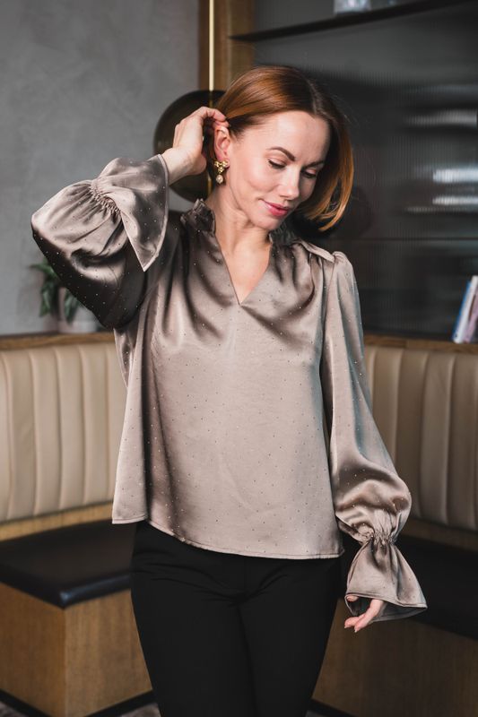 Amara Heavy Sateen Bedaz Blouse Dark Taupe 