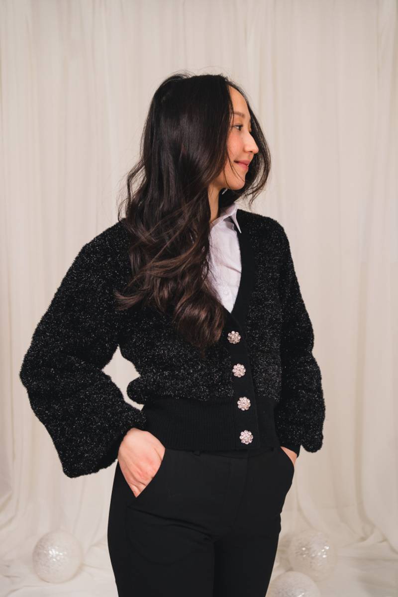 Puff Sleeve Cardigan Black 