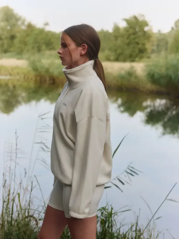 W. Polar Fleece Half-Snap Pullover Creme 