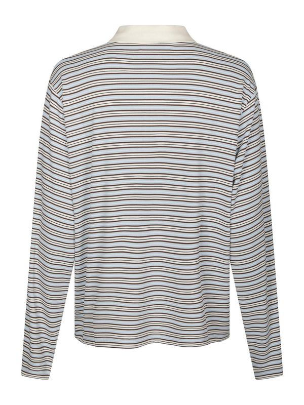 Lirenne Striped Polo Blouse Light Blue 