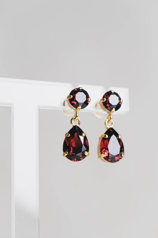 Mini Drop Earrings Gold Burgundy 