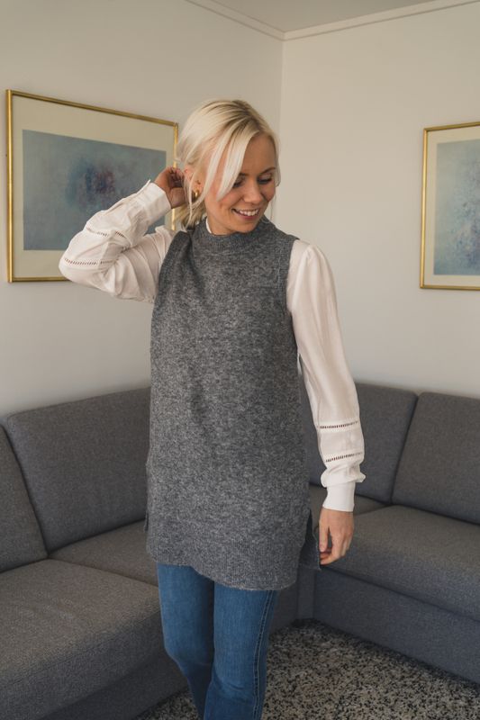 Zenie Long Vest Grey Melange 