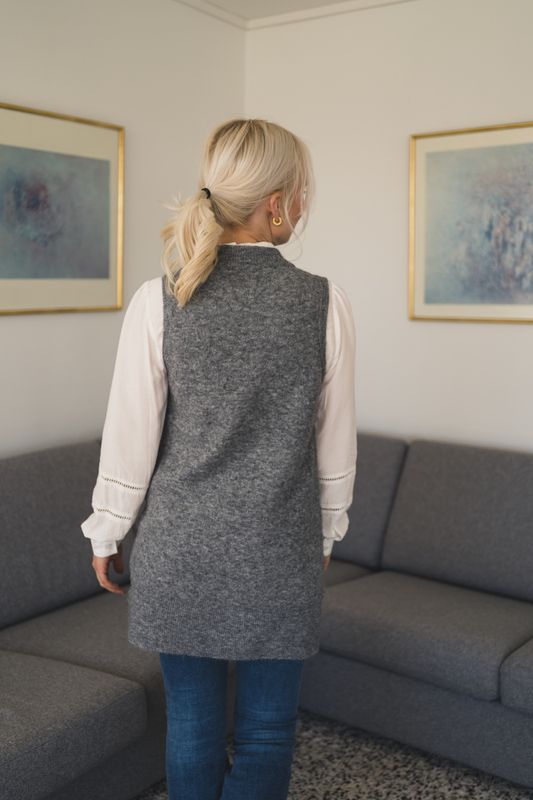 Zenie Long Vest Grey Melange 