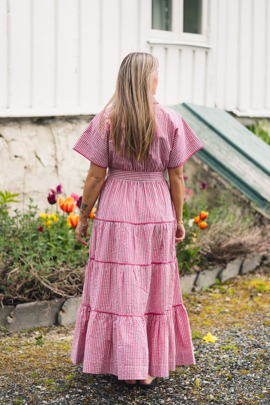 Seersucker Midi Dress Pink Checks 
