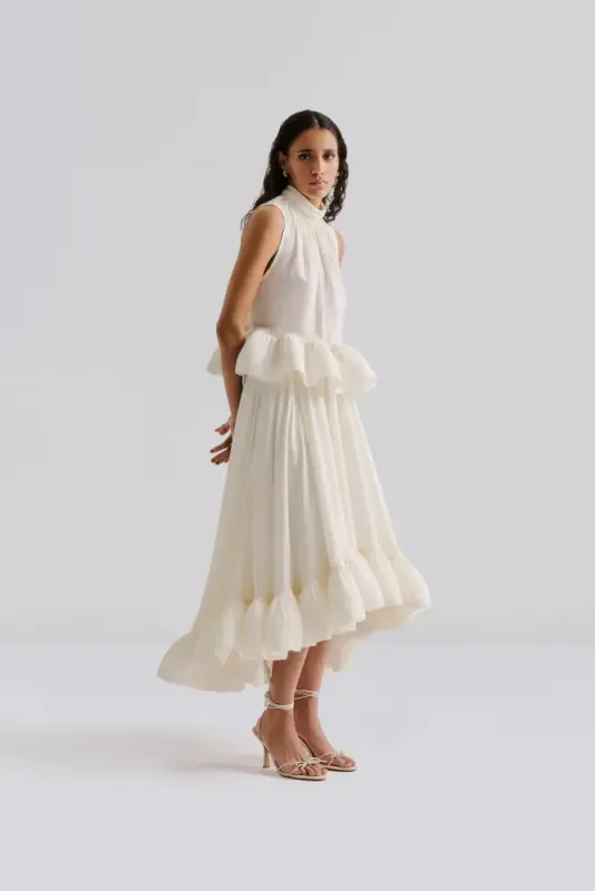 Lune Halterneck Frilled Hem Blouse White    