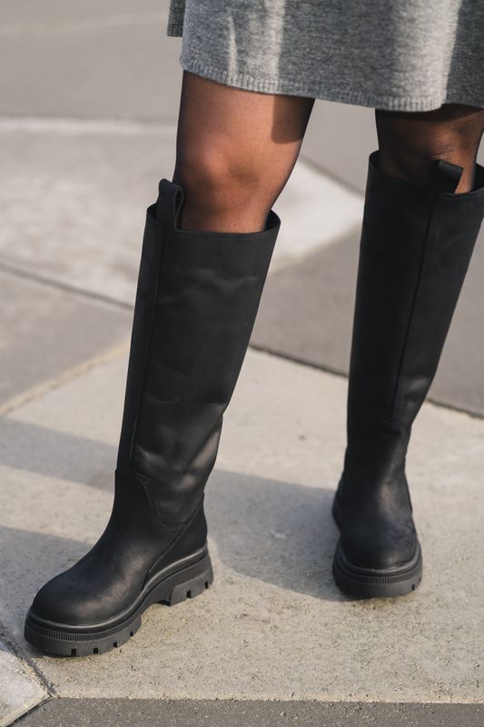 High Leather Boots New Black 