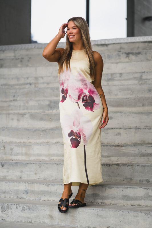 Orchida Satin Long Dress Anise Flower 