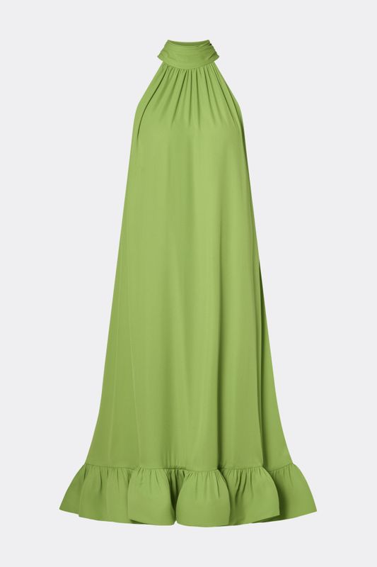Sabrina Halterneck Ruffled Midi Dress Lime 