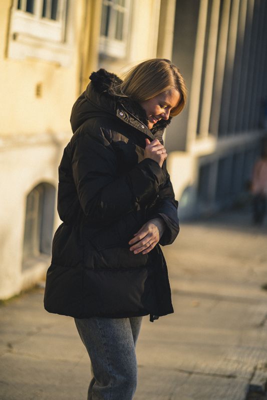 Down Coat Parka Faux Fur Black 