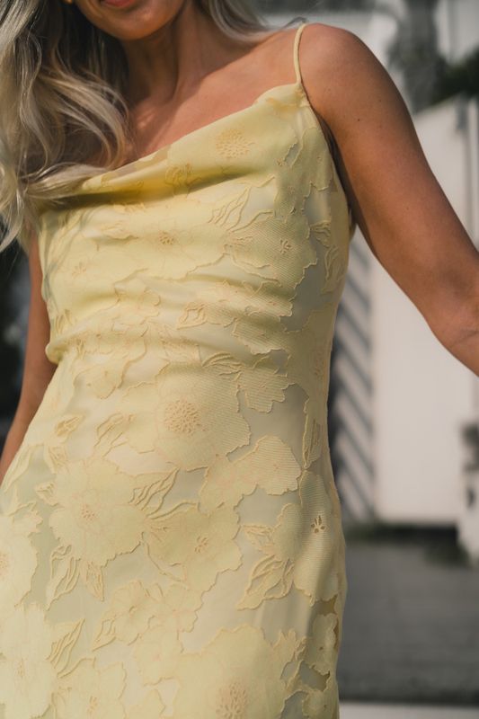 Sorelle Lace Slip Maxi Dress Light Lemon  