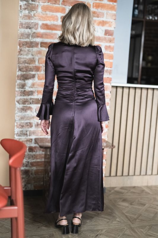 Satin Rouching Dress Burgundy 