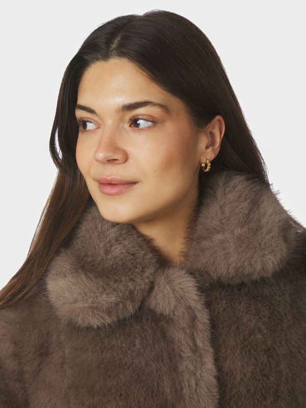 Ariella Faux Fur Peplum Jacket Warm Grey 