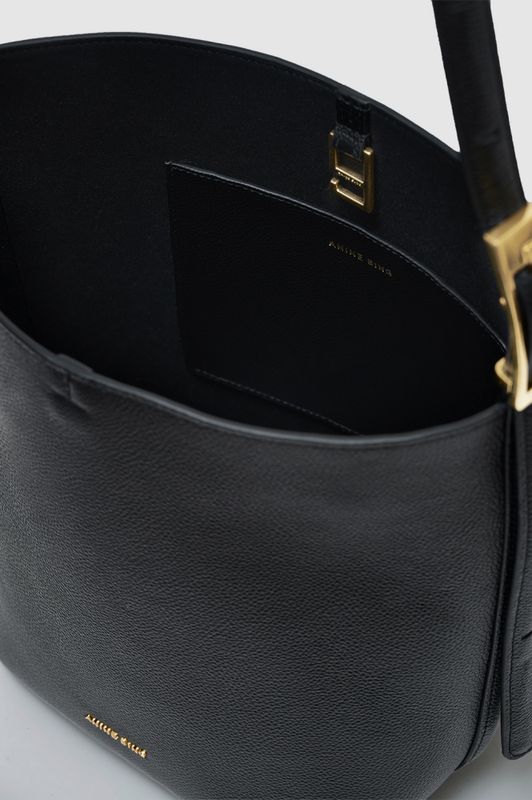 Elly Medium Bucket Bag Grained Leather Black 
