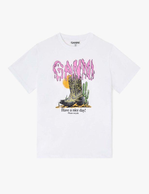 Basic Cotton Jersey T-Shirt Boots Print Bright White 