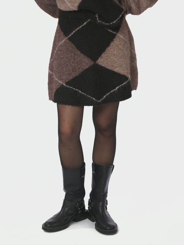 Gisa Check Fluff Knit Skirt Dark Brown 