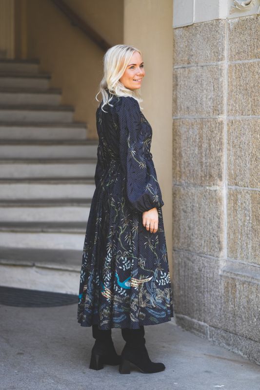 Jacquard Midi Dress Blue Peacock