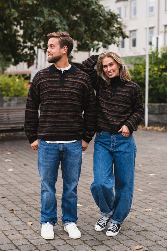 Ollie Wool Polo Sweater Brown Stripe 
