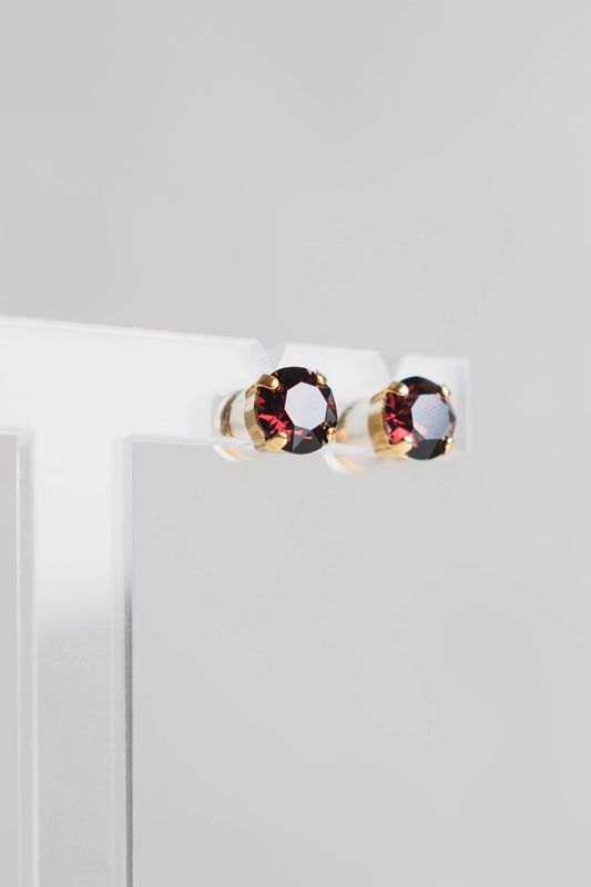 Classic Stud Earrings Gold Burgundy 