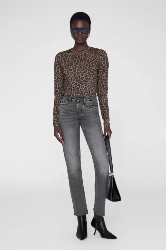 Sylvie Long Sleeve Tee Black And Brown Leopard 