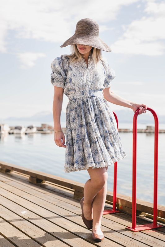 Cotton Slub Shift Dress Blue Paisley 