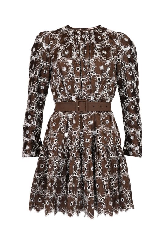 Embroidery Mini Dress Chocolate 