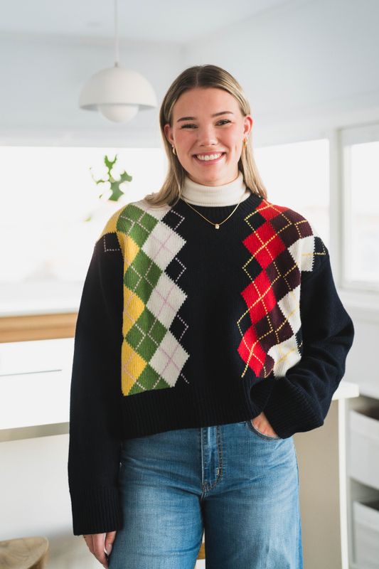 Chunky Wool Mix Argyle Knit Sky Captain 