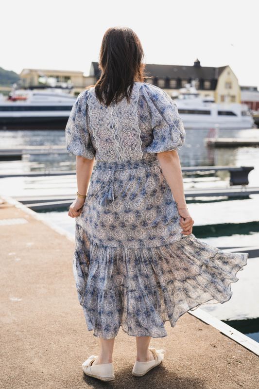 Cotton Slub Midi Dress Blue Paisley 