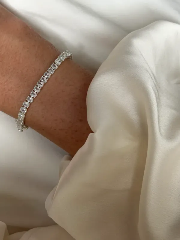 Oval Cut Tennis Bracelet Silver 