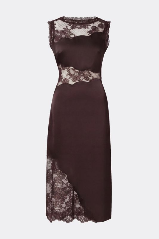 Desire Lace Trimmed Cut Out Midi Dress Espresso 