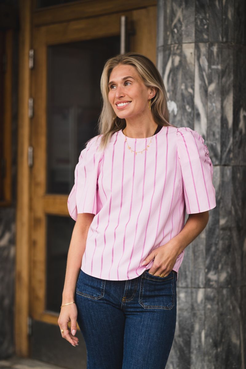 Rosalina Stripe SS Blouse Pale Pink 