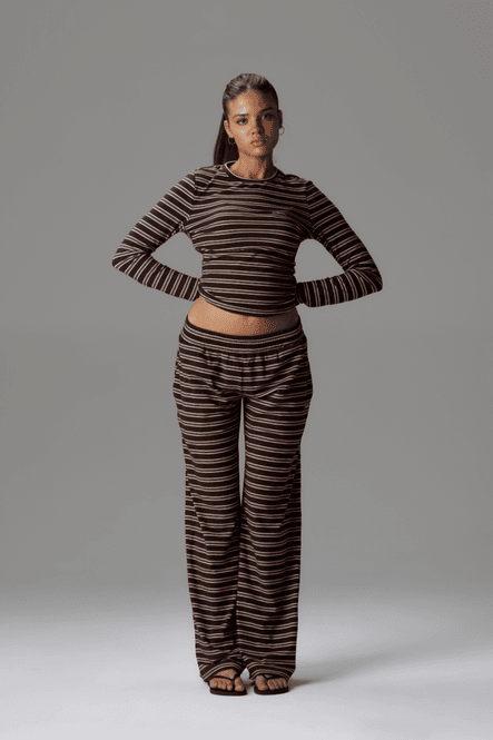 Hovedbilde Palmer Soft Stripe Wide Leg Pants Brown/Creme 
