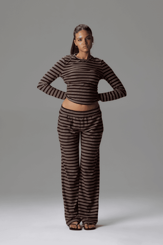 Palmer Soft Stripe Wide Leg Pants Brown/Creme 