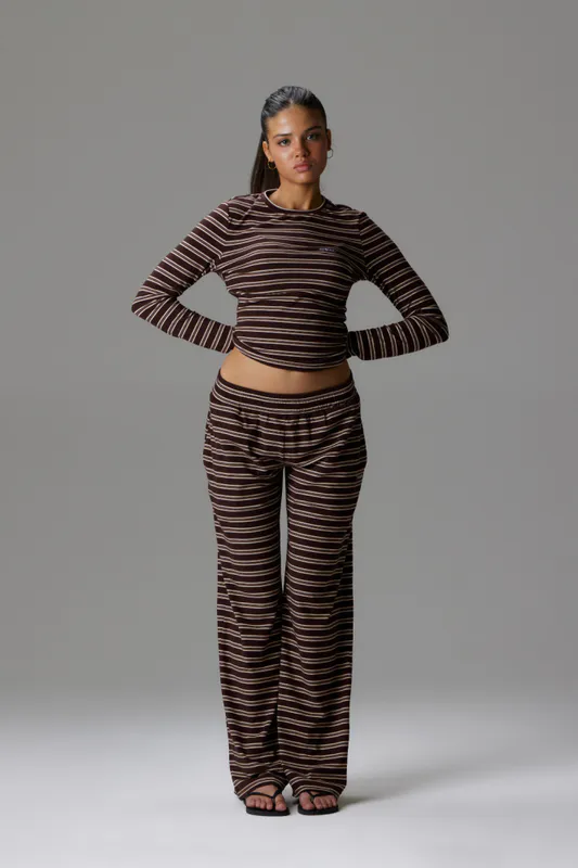 Palmer Soft Stripe Wide Leg Pants Brown/Creme 