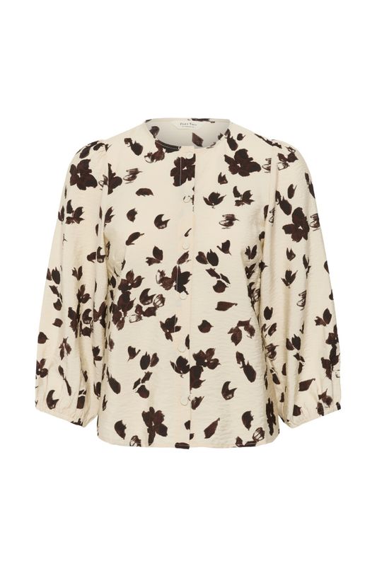 Channie Shirt Oatmeal Feather Flower Print