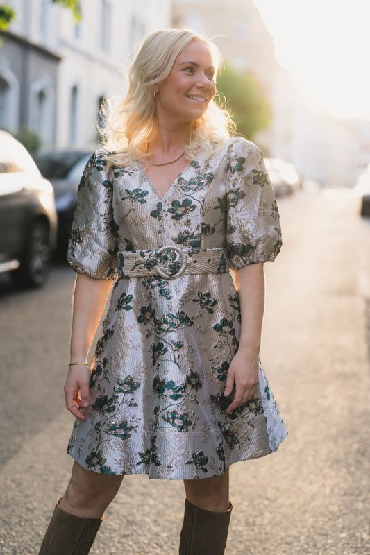 Benadotte Dress Green Flower 