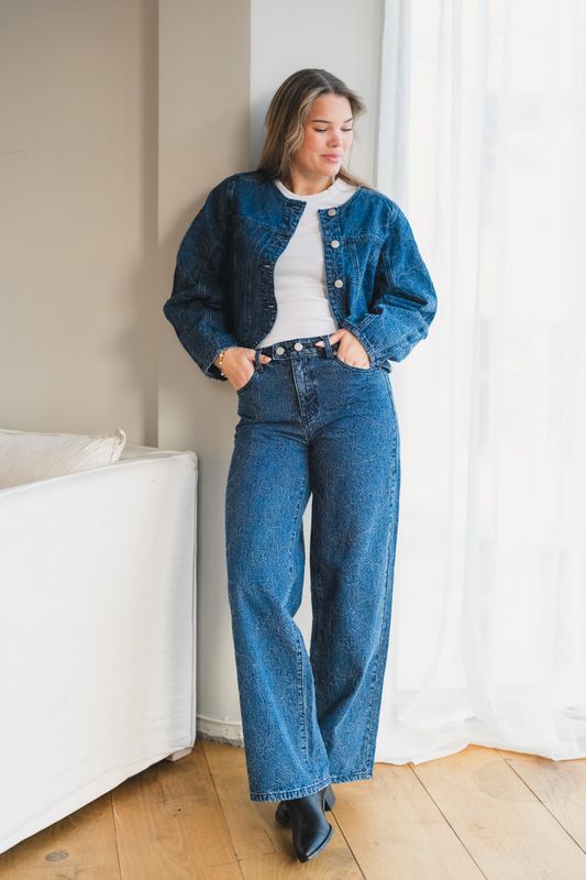 Alia LS Embroidery Denim Jacket Dark Blue Denim