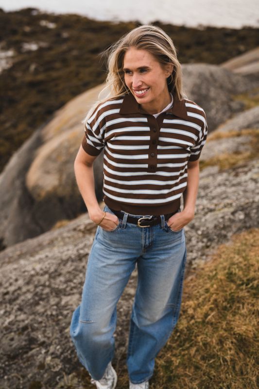 Emira Knit Polo Top Dark Brown 