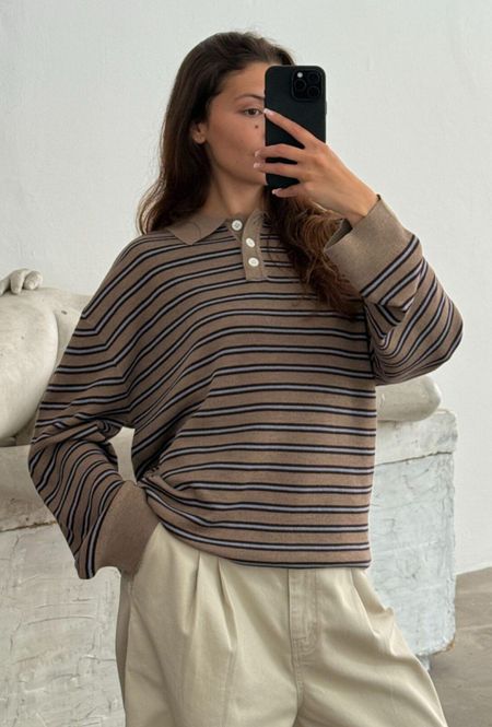 Hovedbilde Adanne Polo Knit Stripe Beige/Bordeaux 